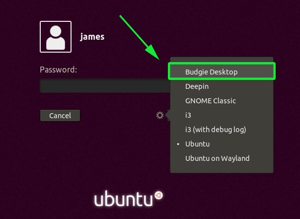 Inicie sesión con el escritorio Ubuntu Budgie