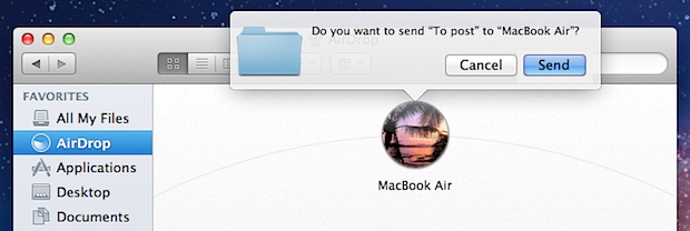 Envíe un archivo a través de AirDrop a Mac OS X.