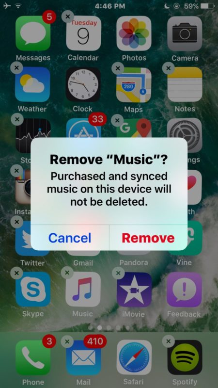 Cómo eliminar la aplicación de música en sí en iOS 