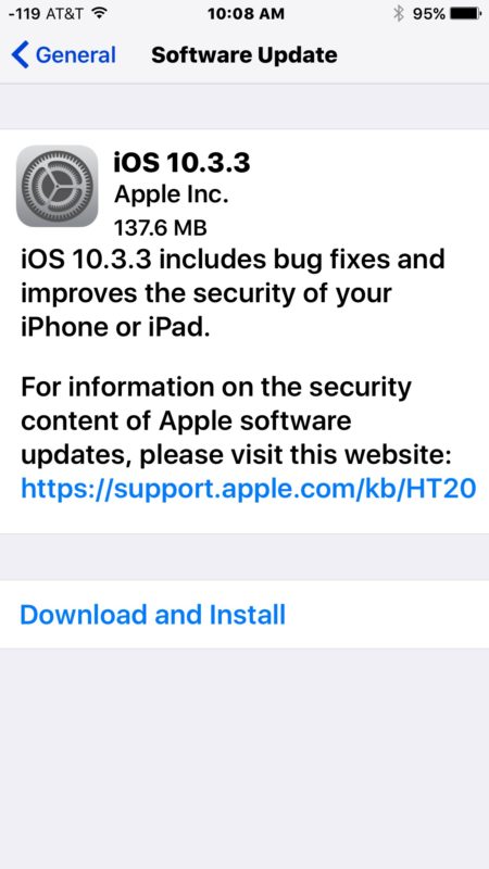 Actualización de descarga de iOS 10.3.3