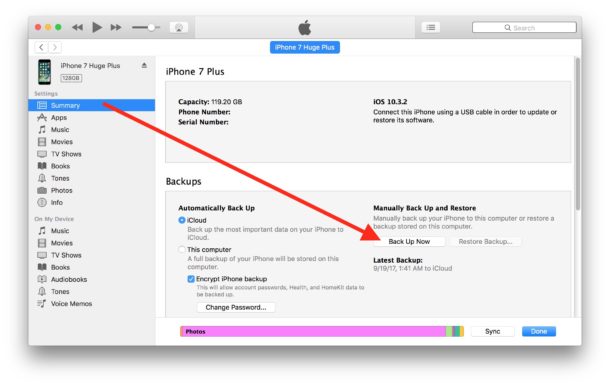 Haga una copia de seguridad de sus dispositivos iOS en iTunes