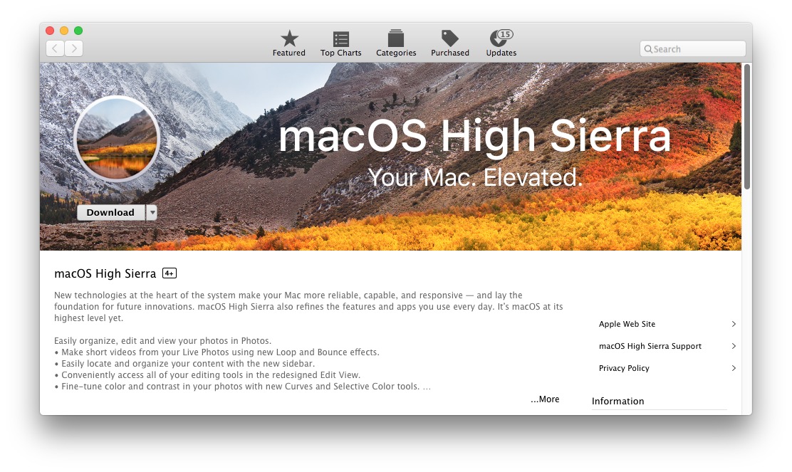 Descarga MacOS High Sierra desde la App Store