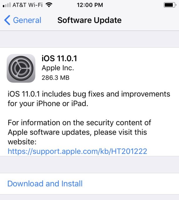 Descargue e instale la actualización de iOS 11.0.1