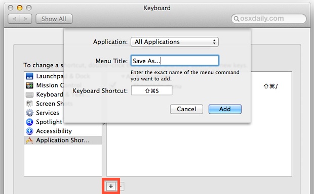 Agrega un "Salva eso" atajo de teclado para OS X Mavericks y Mountain Lion