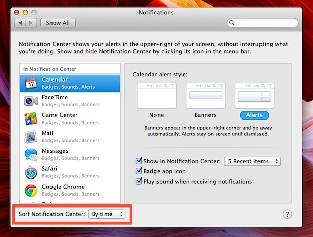 Organizar notificaciones después de la hora de llegada en OS X. 