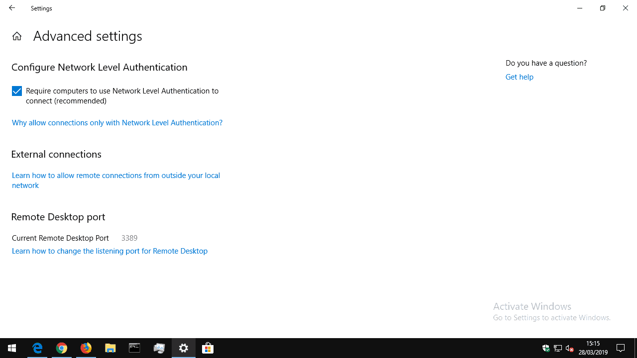 Configuración de escritorio remoto en Windows 10