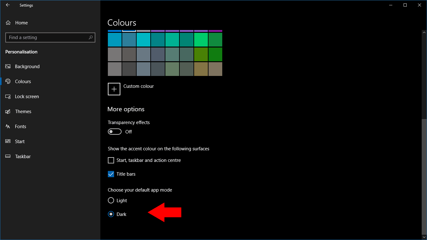 Configuración del esquema de color de Windows 10