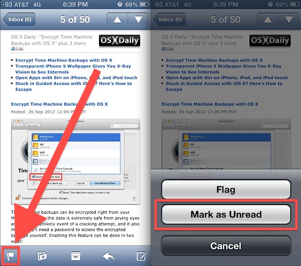 Marcar correos electrónicos como no leídos en iOS