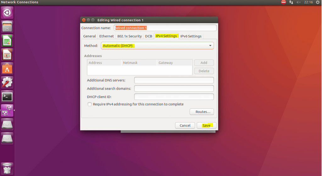 Configuración de DHCP de Ubuntu18
