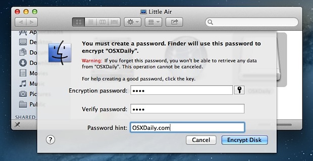 Cifre un disco externo en Mac OS X