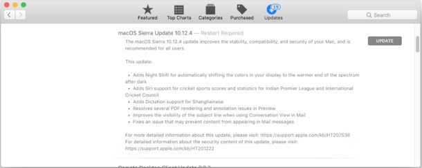 Descargar la actualización Mac OS Sierra 10.12.4