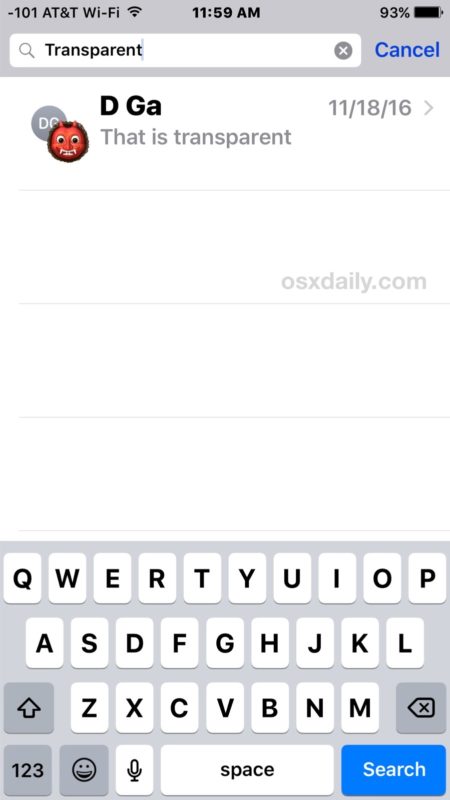 Los mensajes de búsqueda correctos se pueden encontrar en la aplicación Mensajes de iOS