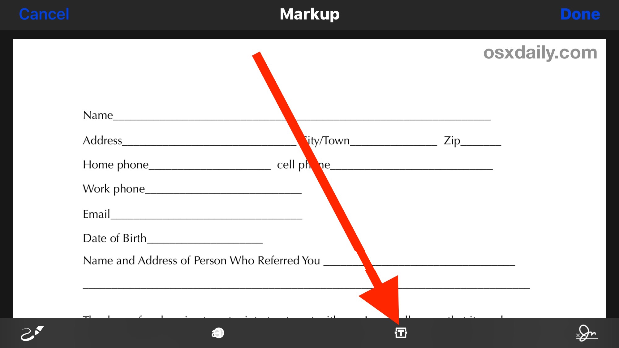 Completar un formulario PDF y editar un PDF en su iPhone con Markup