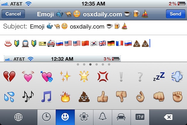 Los caracteres emoji se escriben en el iPhone