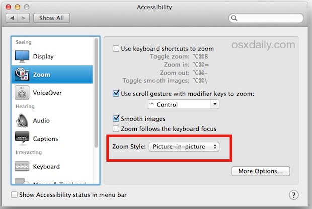 Active la imagen en la ventana Zoom de imagen en Mac OS X.