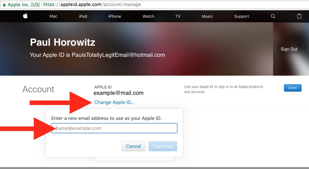 Cambiar una dirección de correo electrónico de ID de Apple