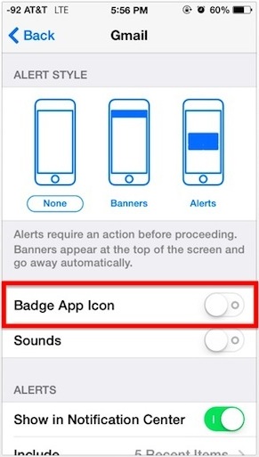 Desactivar los iconos de la insignia roja en iOS