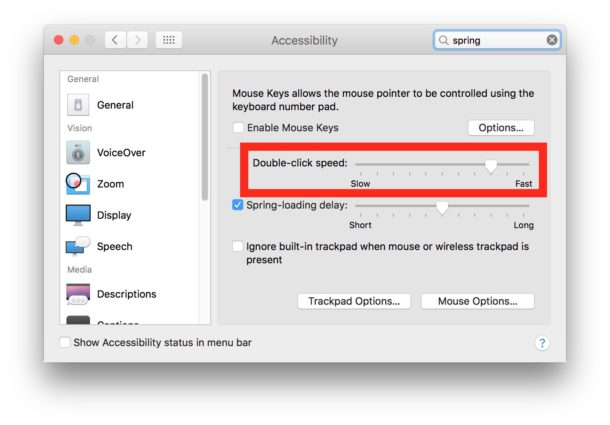 Haga doble clic en el ajuste de velocidad de clic en la configuración de Mac OS
