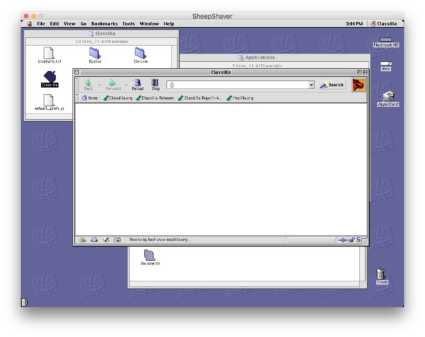 Classilla ejecuta el navegador web en Mac OS 9 en el emulador SheepShaver