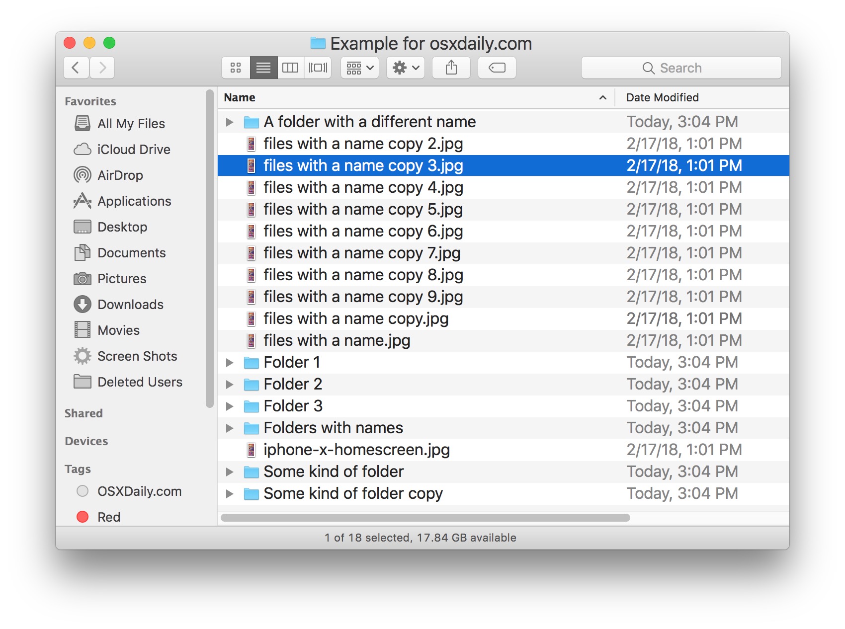 Clasificación predeterminada de archivos y carpetas en Mac Finder