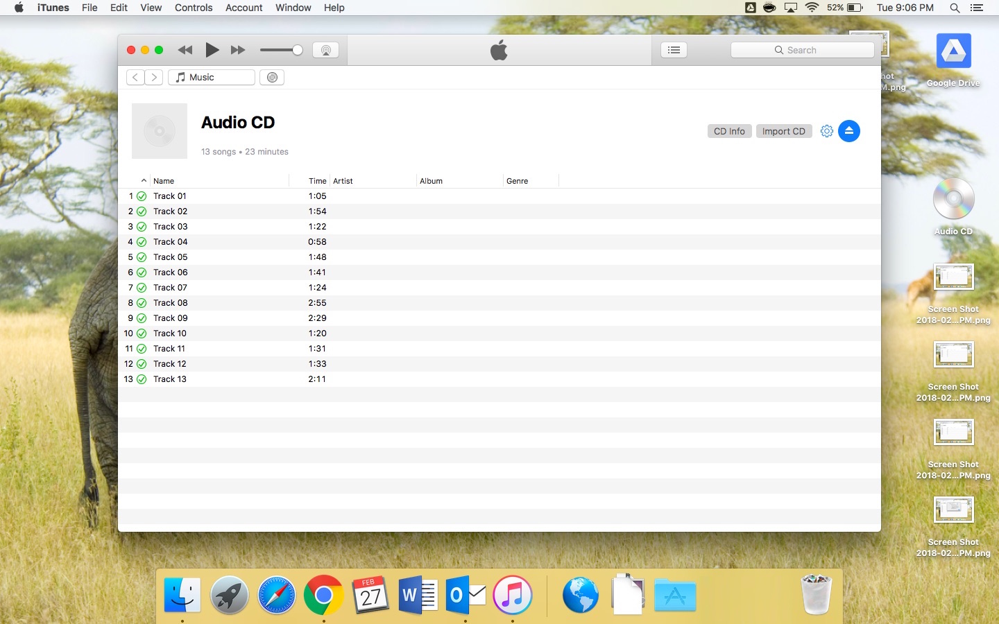 El CD copiado a MP3 se reprodujo correctamente en iTunes