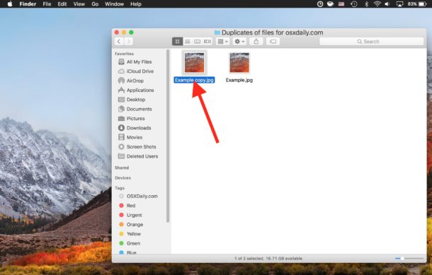 Aparece un archivo duplicado en el mismo directorio en la Mac con un sufijo de nombre de copia