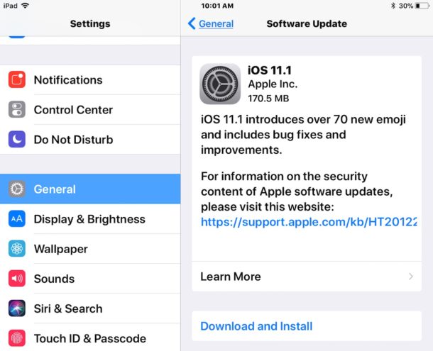Descargar la actualización de iOS 11.1