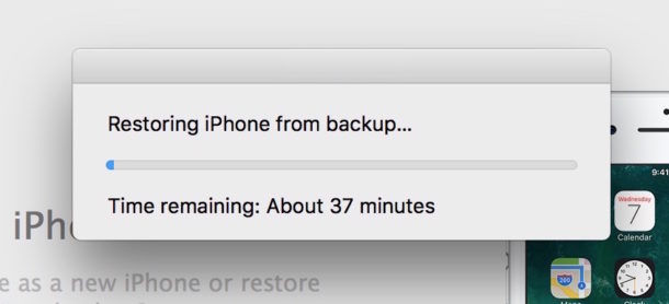 Restauración normal desde el tiempo de copia de seguridad restante en iTunes