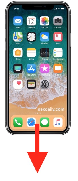 Desliza el dedo hacia abajo desde la parte inferior de la pantalla hasta el iPhone X accesible.