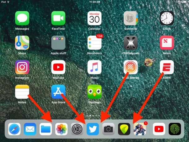 Arrastre y suelte aplicaciones en el iPad Dock para agregar más aplicaciones al Dock en iOS