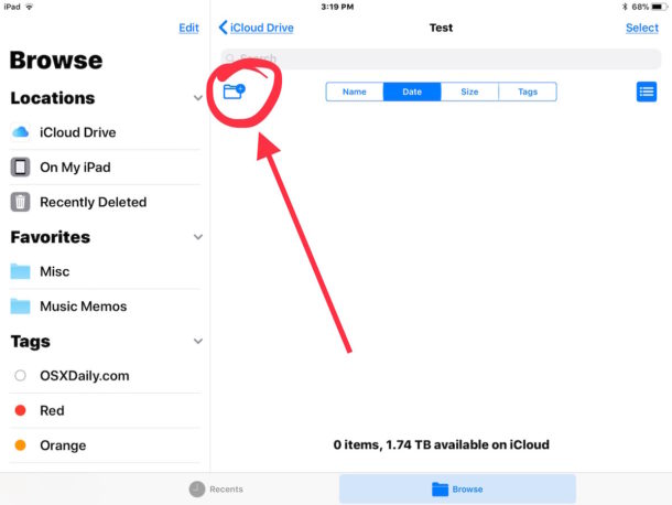 Crea una nueva carpeta en Archivos para iOS