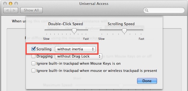 Deshabilitar el desplazamiento por inercia en OS X Lion