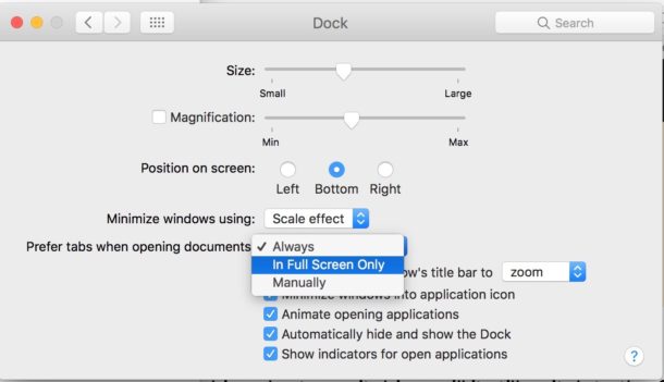 Otras configuraciones de preferencias de pestañas para aplicaciones Mac