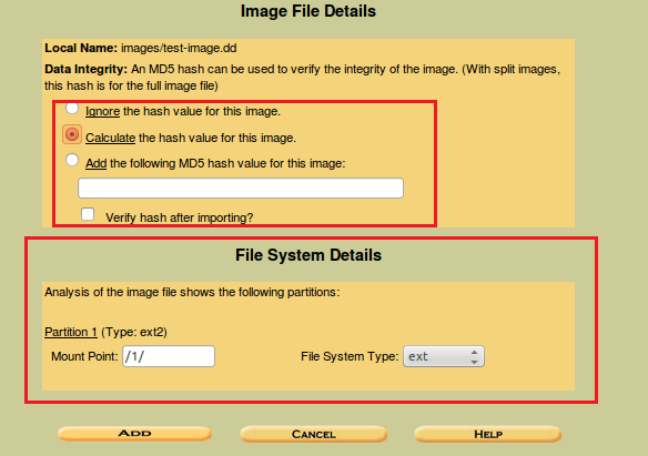 detalle del sistema de archivos e imágenes