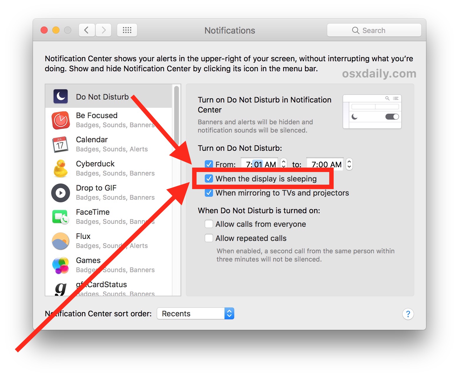 Deshabilite las notificaciones mejoradas para evitar que las notificaciones despierten su Mac del modo de suspensión