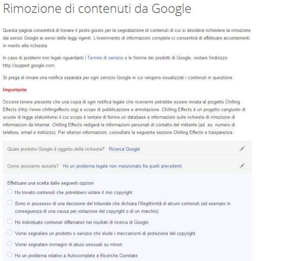 Eliminación de contenido de Google