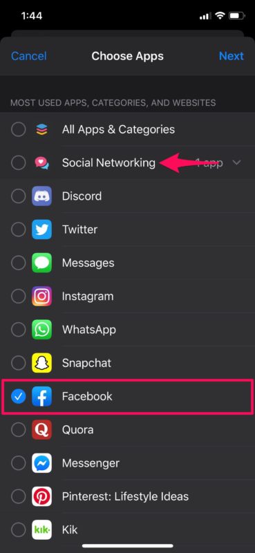 Cómo ocultar la aplicación de Facebook en iPhone y iPad con duración de pantalla