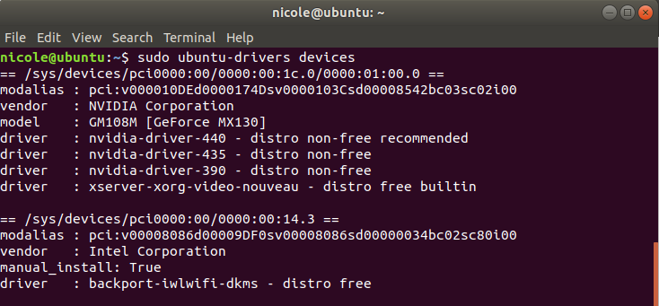 dispositivos sudo ubuntu-drivers