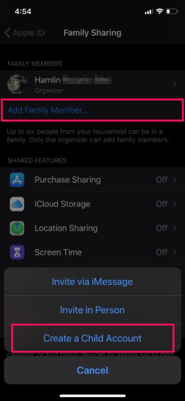 Cómo crear una cuenta infantil para compartir en familia en iPhone
