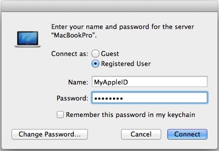 Conéctese a un servidor Mac con un ID de Apple aprobado