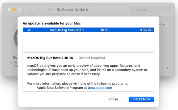 Actualizaciones beta de macOS Big Sur