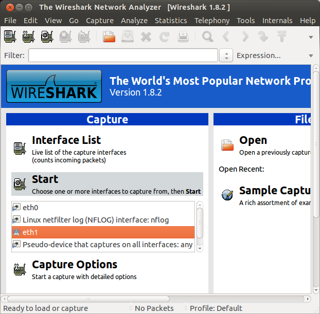 Interfaz de selección de wirehark