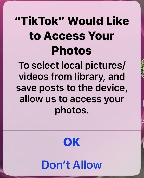 Acceso de TikTok a las fotos necesarias para descargar videos