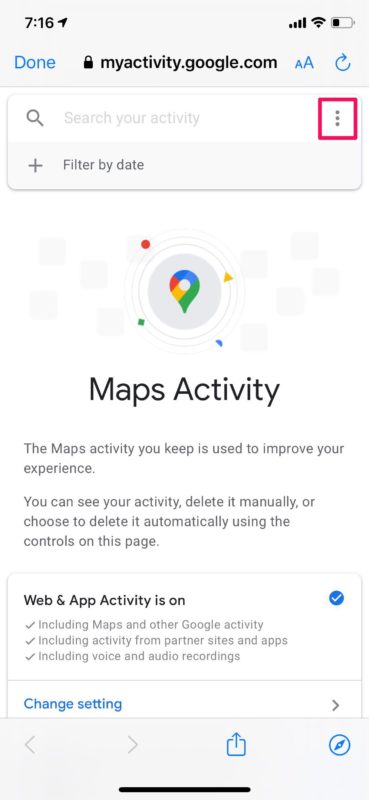 Cómo eliminar automáticamente el historial de búsqueda de Google Maps en iPhone y iPad