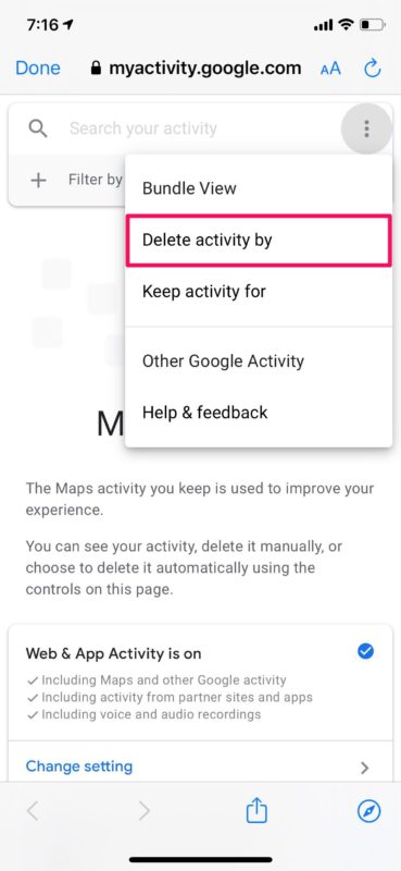 Cómo eliminar automáticamente el historial de búsqueda de Google Maps en iPhone y iPad