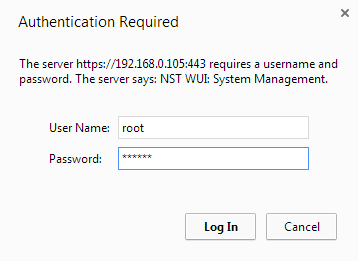 Ingrese la contraseña para NST WUI usando https