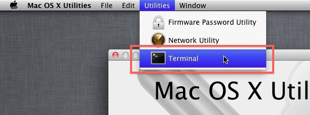 Inicie el terminal desde el disco de recuperación en Mac OS X Lion