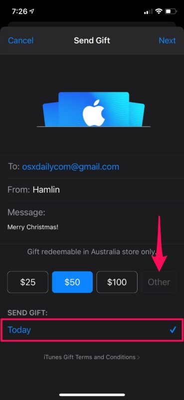 Cómo enviar tarjetas de regalo de Apple desde iPhone y iPad