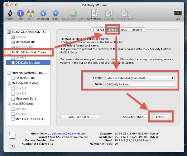 Formatea Drive como de arranque para Mac OS X Mountain Lion