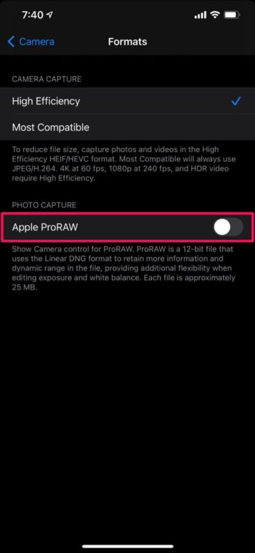 Cómo activar Apple ProRAW en iPhone 12 Pro y iPhone 12 Pro Max